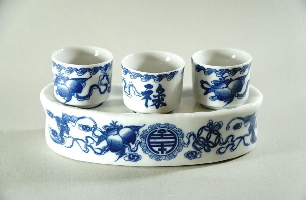 Blue-Glaze Ceramic Wine Cup Set from Bat Trang